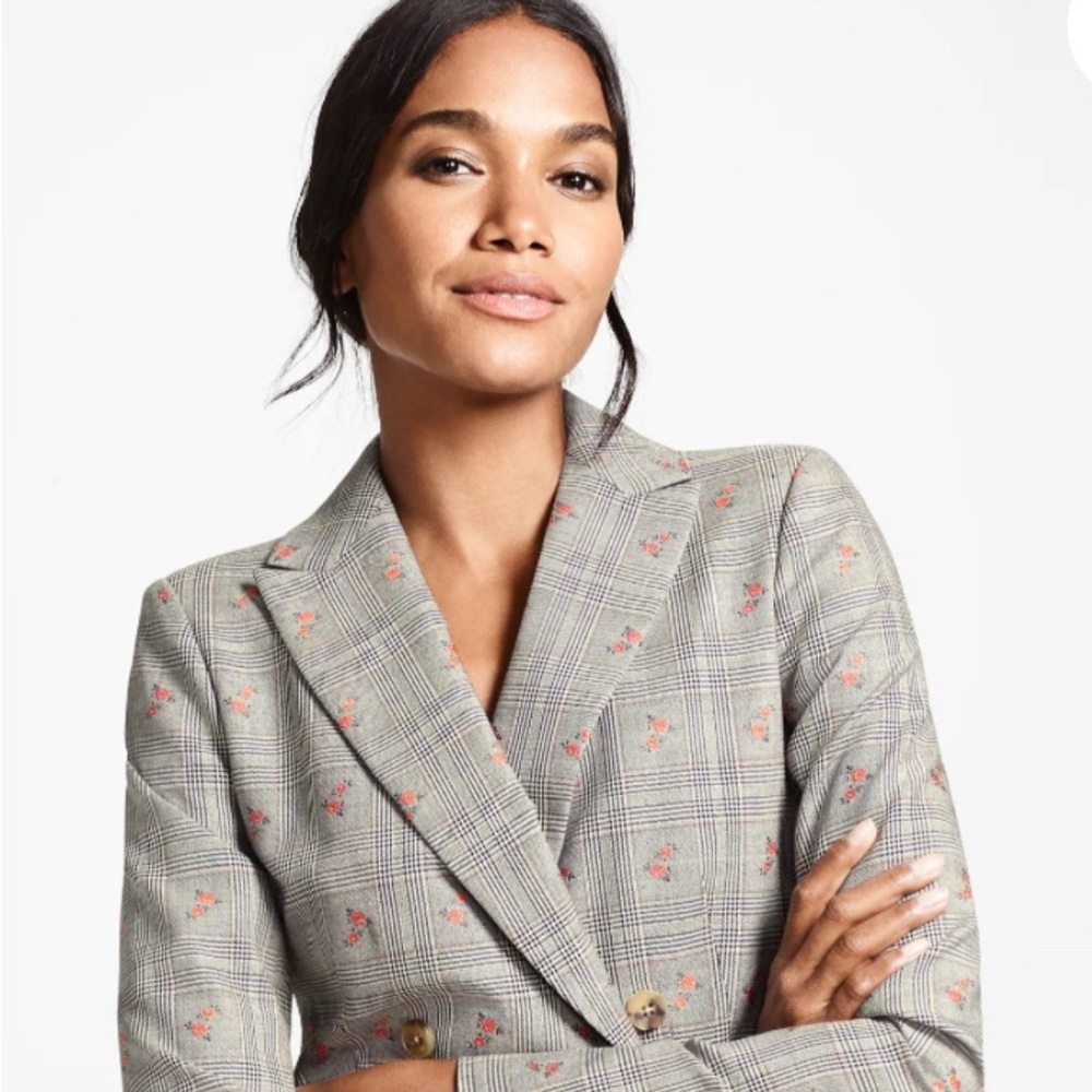Brooks Brothers Floral Glen Plaid Double Breasted Blazer 2P